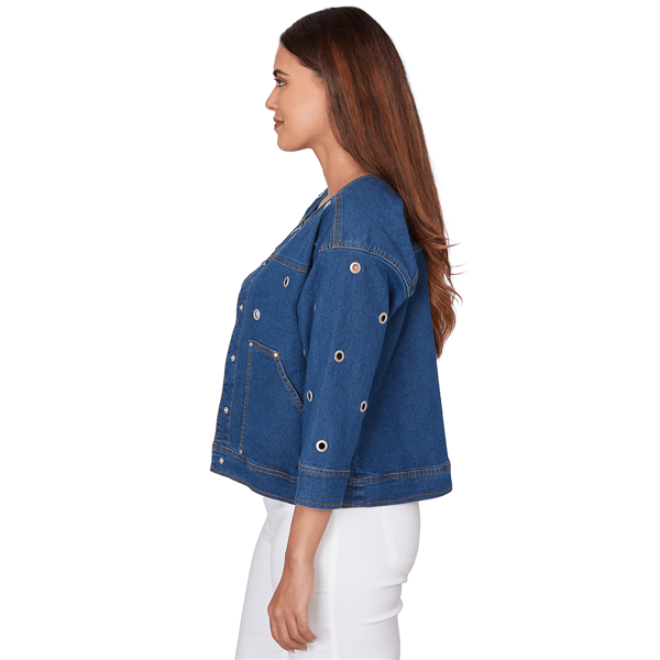 Petite Ruby Rd. Set Sail Grommet Detail Stretch Denim Jacket