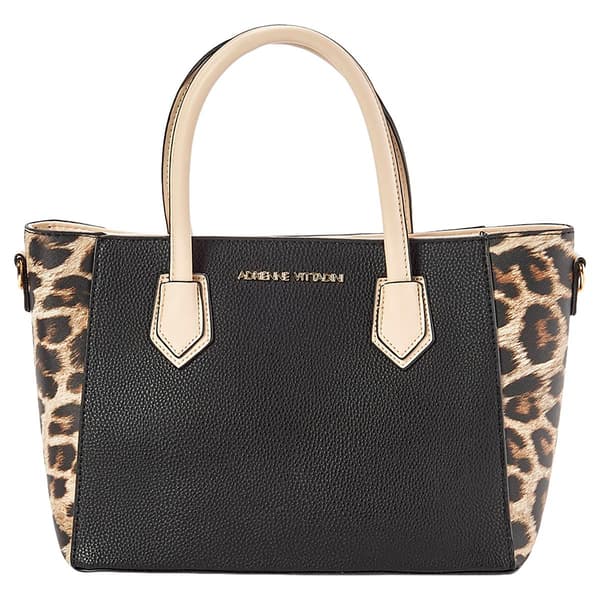Adrienne Vittadini Leopard & Black Pebble Satchel - image 