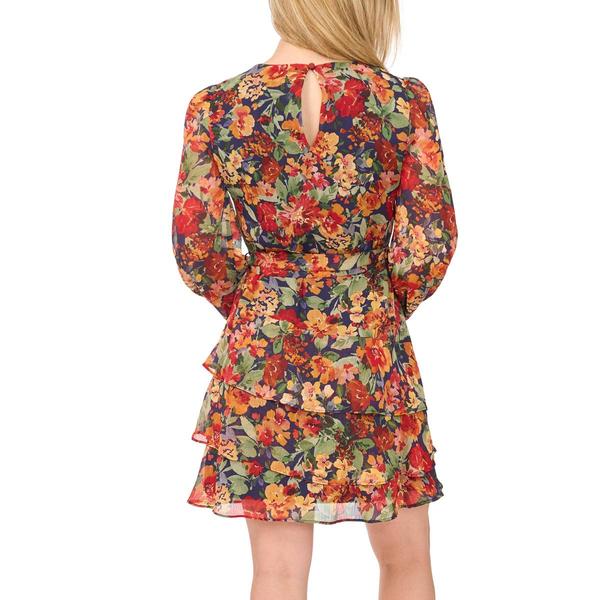 Petite MSK Long Sleeve Floral Tiered A-Line Dress