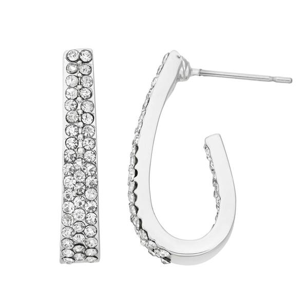 Crystal Colors Silver Plated Inside Out Oval Clear Hoop Earrings - image 