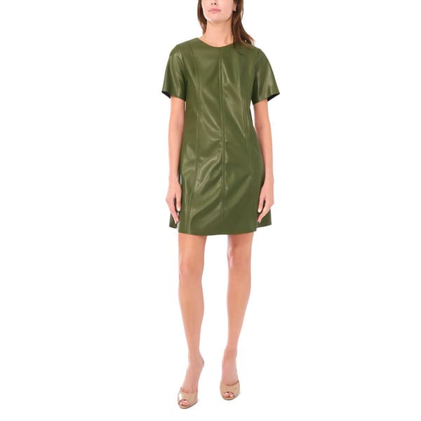 Womens MSK Short Sleeve Pleather Shift Dress