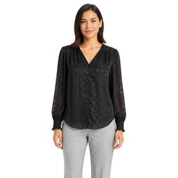 Womens Zac & Rachel Long Sleeve Button Down Dot Satin Blouse