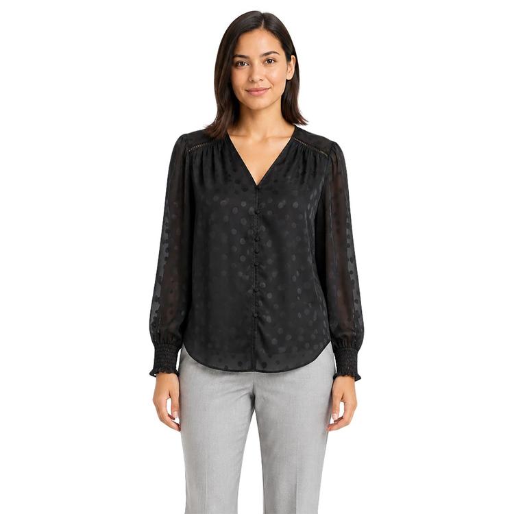 Womens Zac & Rachel Long Sleeve Button Down Dot Satin Blouse