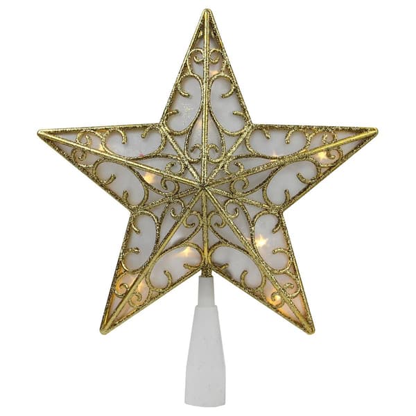 Northlight Seasonal 9in. LED Gold Glitter Star Tree Topper - image 