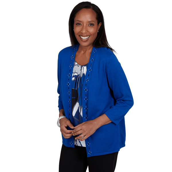 Petite Alfred Dunner Dinner Theater Geo Two in One Blouse