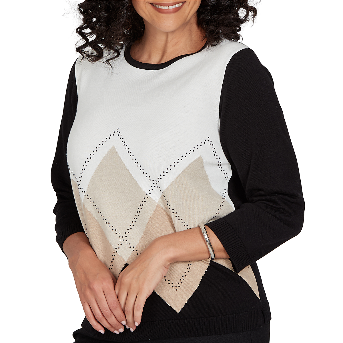 Womens Alfred Dunner Cityscape Argyle Heat Set Sweater