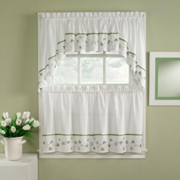Clover Embroidered Cutwork Accent Kitchen Curtains - image 