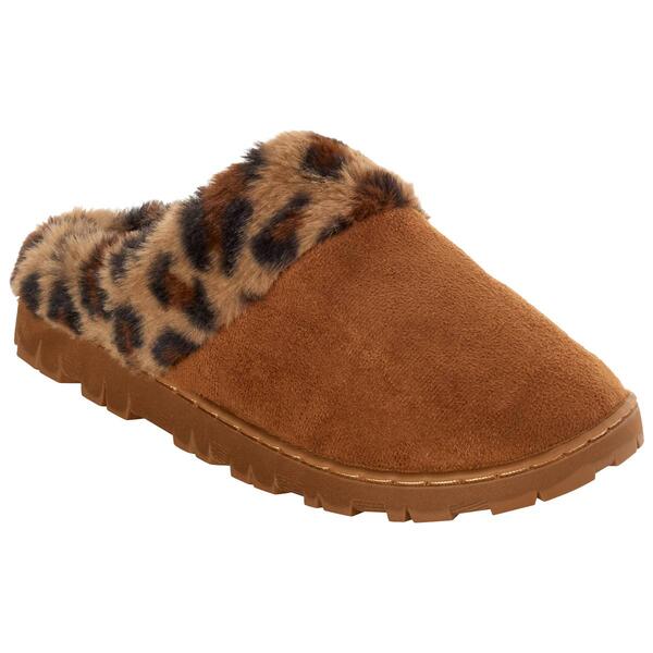 Womens Ella & Joy Leopard Faux Fur Slippers - image 
