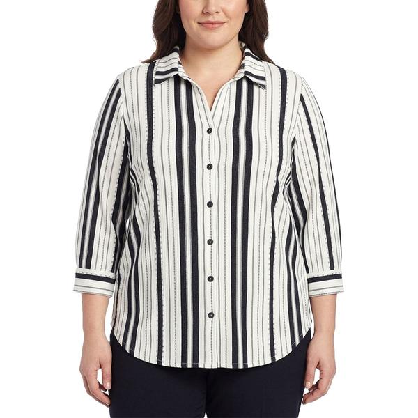 Plus Size Cure 3/4 Sleeve Rib Textured Button Front Plaid Shirt - image 