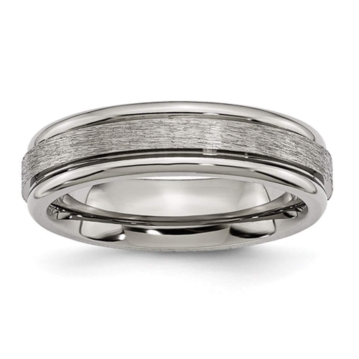 Mens Endless Affection™ 6mm Titanium Grooved Edge Satin...