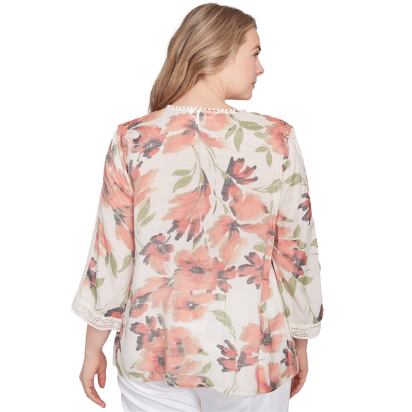 Plus Size Skye''s The Limit Spring Romance Floral Lace Trim Blouse