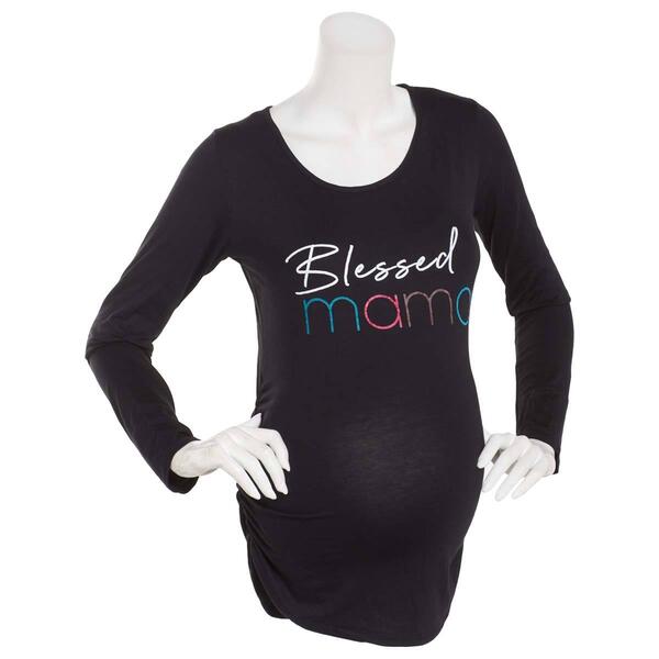 Womens Due Time Long Sleeve Blessed Mama Slogan Maternity Top - image 