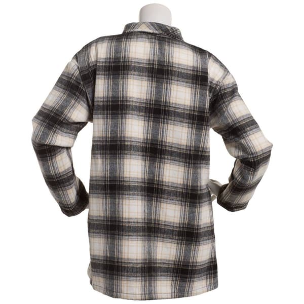 Womens NY Collection Brushed Twill Plaid Shacket w/Pockets-Black
