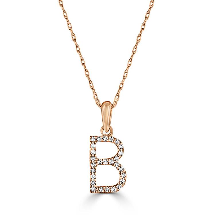 Diamond Classics(tm) 14kt. Rose Gold Initial B Letter Necklace