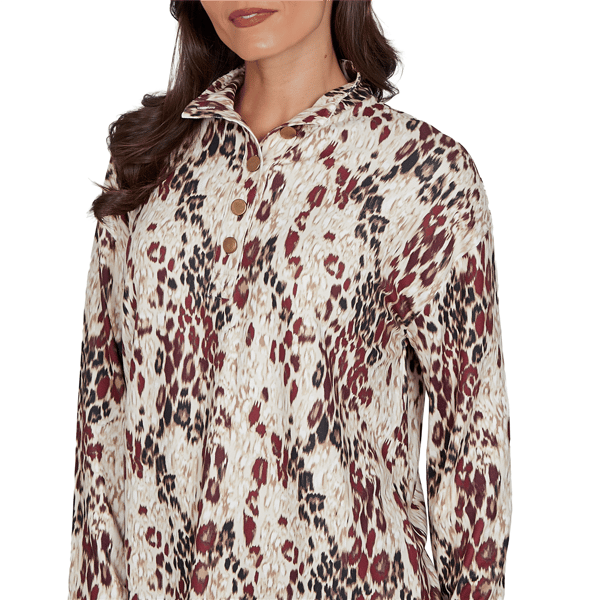 Womens Emaline Country Code Mock Neck Leopard Blouse