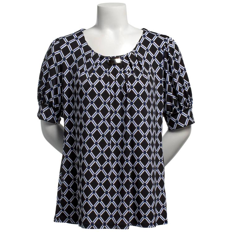 Petite Notations Short Sleeve Bar Neck Diamond Blouse