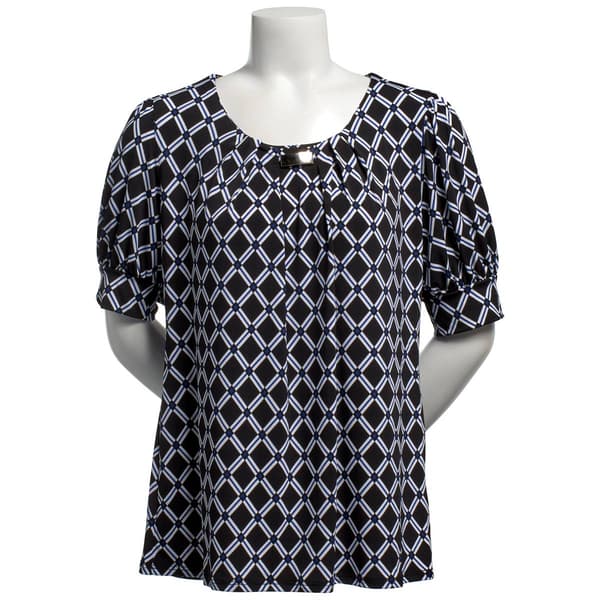 Petite Notations Short Sleeve Bar Neck Diamond Blouse