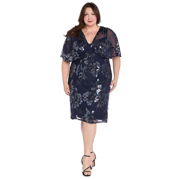 Plus Size R&M Richards Flutter Sleeve Sequin Floral Shift Dress