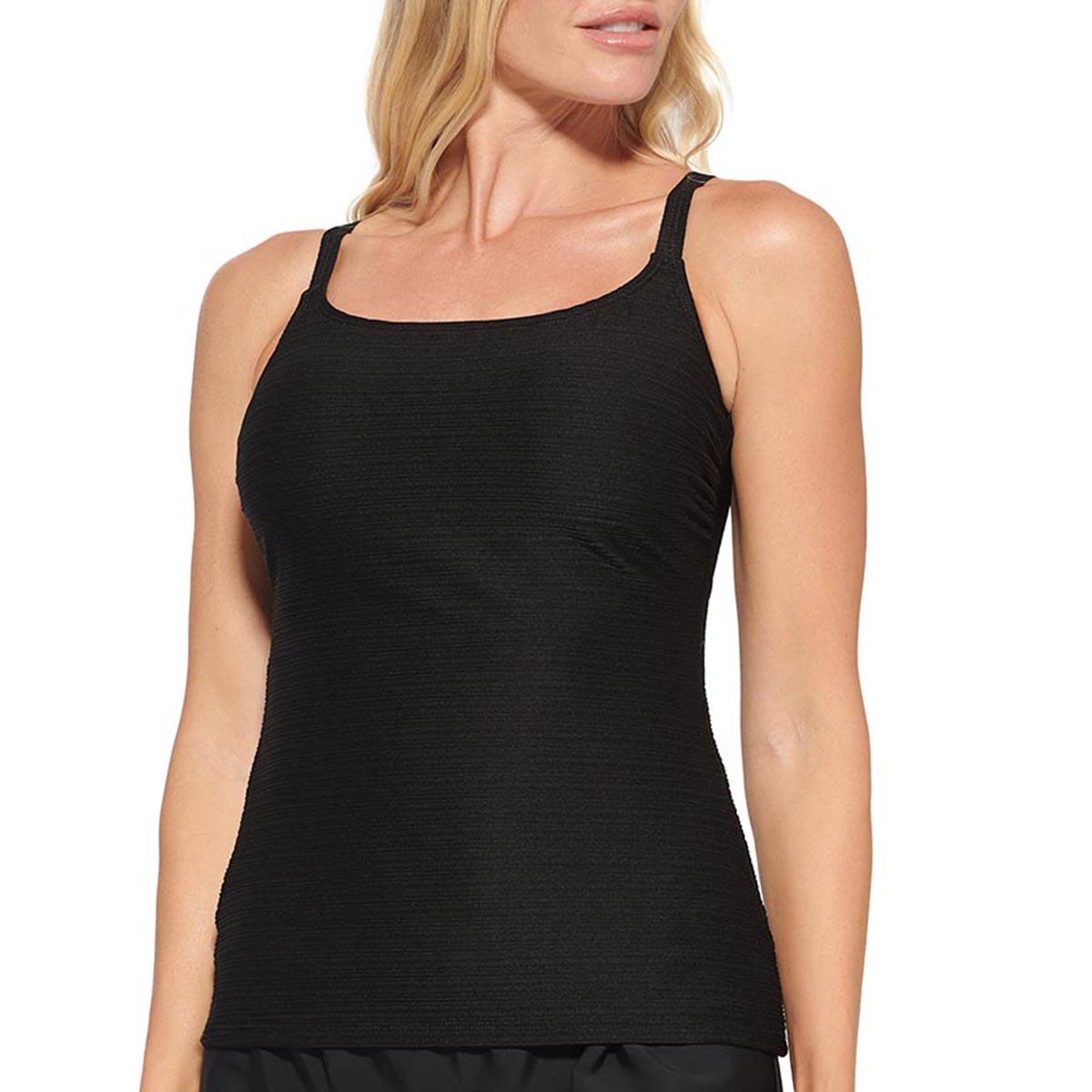 Womens Christina Blue Solid Ribbed D Cup Tankini Swim Top