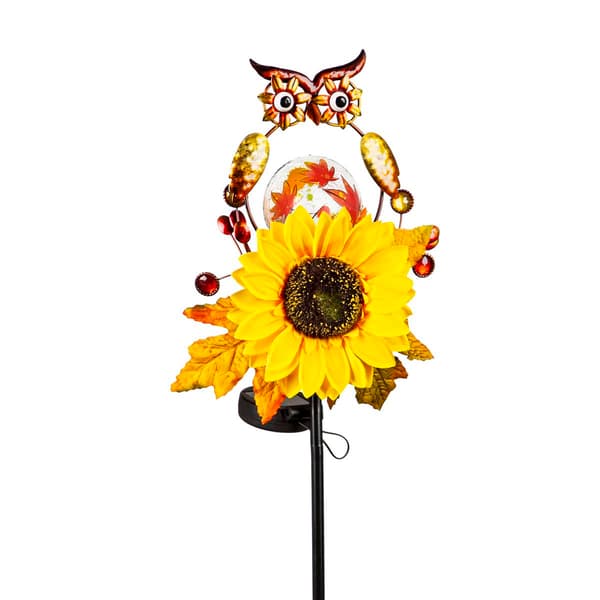 Evergreen Solar Fall Flowers and Owl Garden Stake