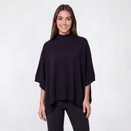Womens Nautica Solid Ribbed Mock Neck Button Poncho