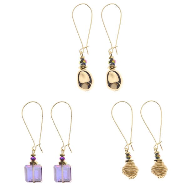 Ashley Cooper(tm) Gold-Tone Iridescent Bead Trio Earwire Earrings - image 