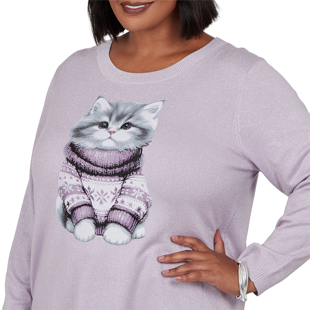 Plus Size Emaline Holiday Festivities Kitten Graphic Sweater