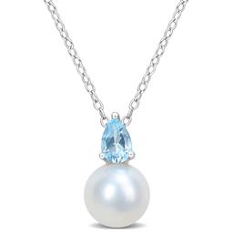 Gemstone Classics(tm) Freshwater Pearl & Blue Topaz Pendant
