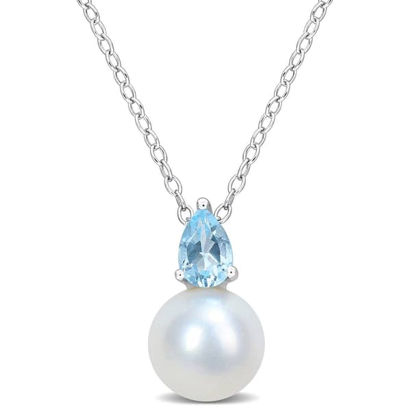 Gemstone Classics(tm) Freshwater Pearl & Blue Topaz Pendant