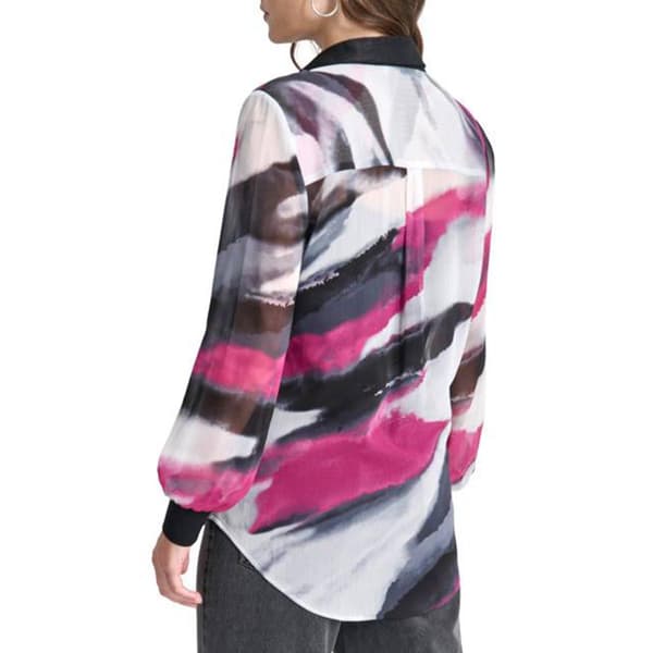 Womens DKNY Long Sleeve Chiffon Button Down Tunic Blouse