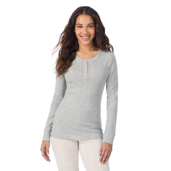 Womens Cuddl Duds(R) Cotton Pointelle Long Sleeve Henley Tee