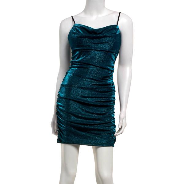Juniors Emerald Sundae Cowl Neck Velour Sheath Dress - image 
