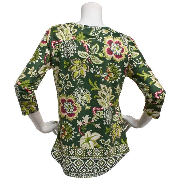 Womens OneWorld 3/4 Sleeve Round Neck Floral Leaf Sublimation Tee