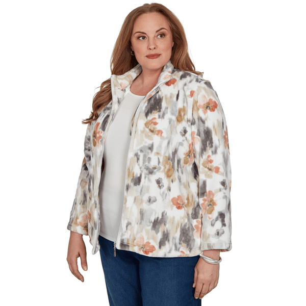 Plus Size Alfred Dunner Classics Watercolor Floral Zip Front Jack