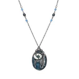 1928 Pewter Cat with Blue Enamel Fishbowl Beaded Necklace