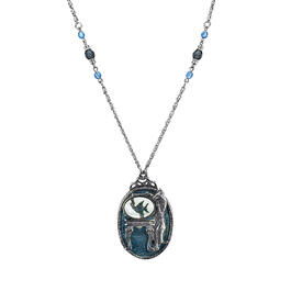 1928 Pewter Cat with Blue Enamel Fishbowl Beaded Necklace