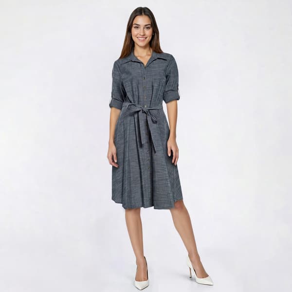 Womens Sharagano Roll Tab Sleeve Venice Shirtdress - image 