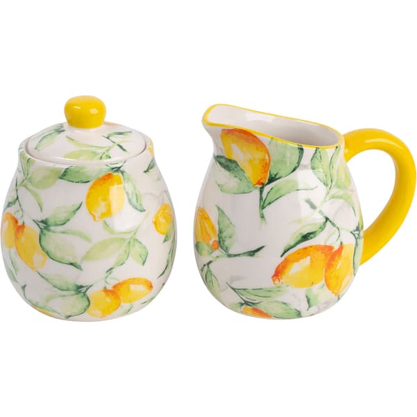 Home Essentials Lemon Garden Covered Sugar and Creamer Set - image 
