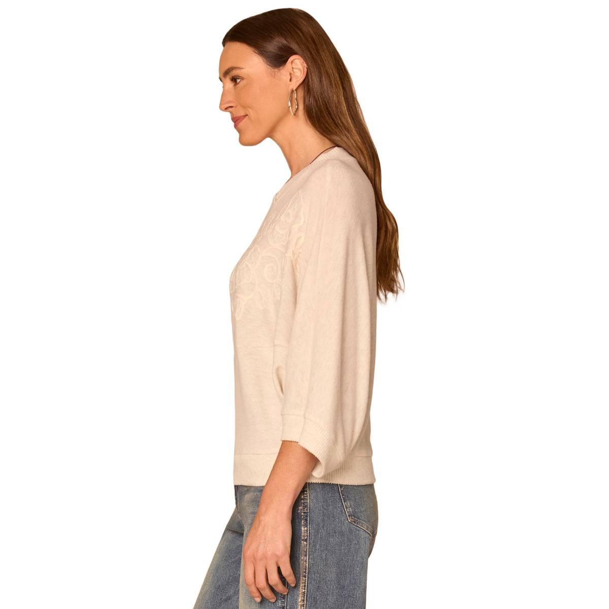 Womens Democracy 3/4 Dolman Sleeve Embroidered Sweater
