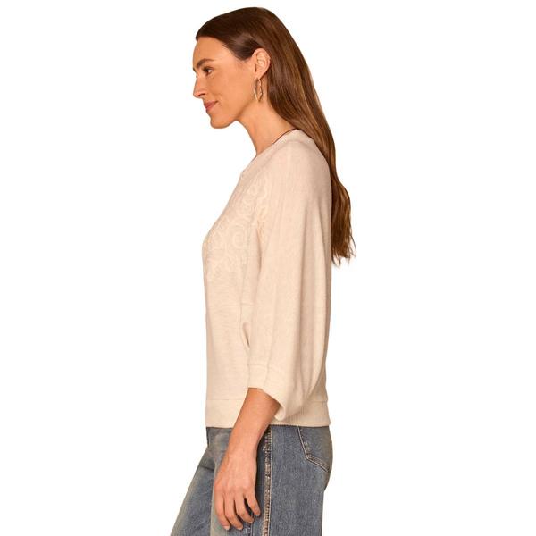 Womens Democracy 3/4 Dolman Sleeve Embroidered Sweater