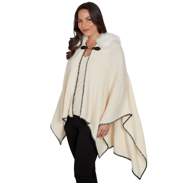 Petites Emaline Country Code Solid V-Neck Knit Cape - image 