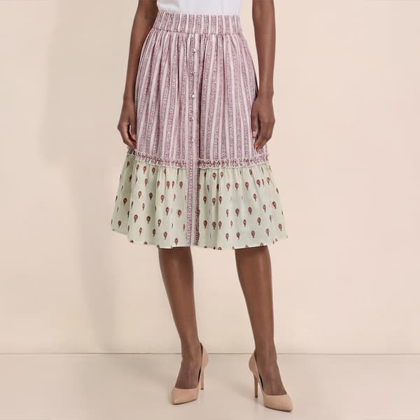 Womens MNK Stripe Ditsy Floral Midi Skirt - image 