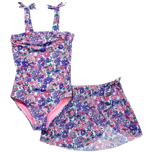 Girls &#40;7-16&#41; Kensie Girl Floral One Piece & Mesh Skirt Swim Set
