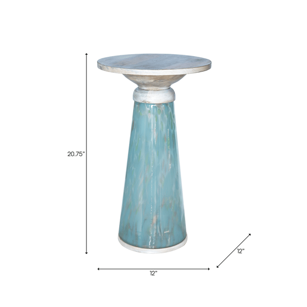 Sagebrook Home Rawson Glass Art Wood Top Accent Table