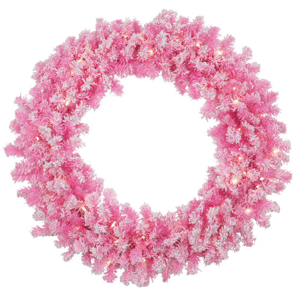 Northlight Pre-Lit Artificial Flocked Pink Pine Christmas Wreath