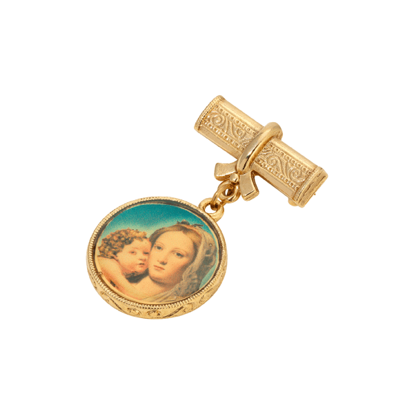 Symbols of Faith Gold-Tone Round Mary & Child Decal Pin - image 