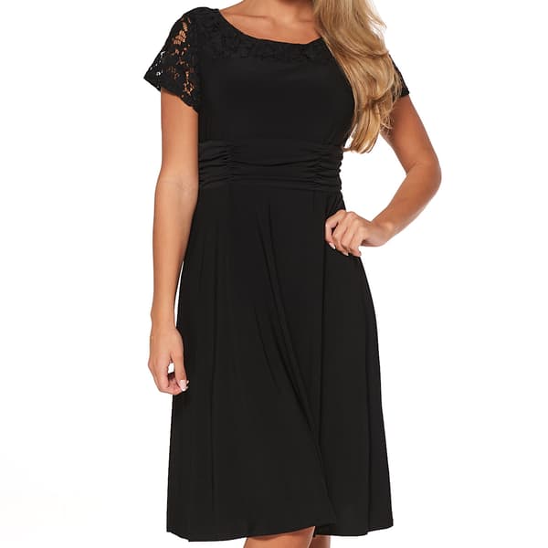 Petites Perceptions Short Lace Sleeve Ruched Waist A-Line Dress