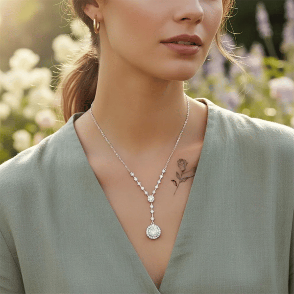 Saffron Moissanite Rainbow Diamond Halo Drop Pendant Necklace