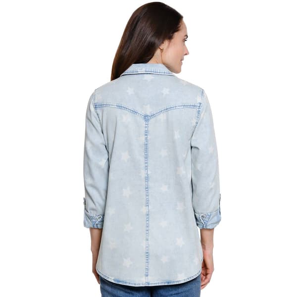 Womens Ali Miles 3/4 Roll Tab Sleeve Star Button Front Blouse