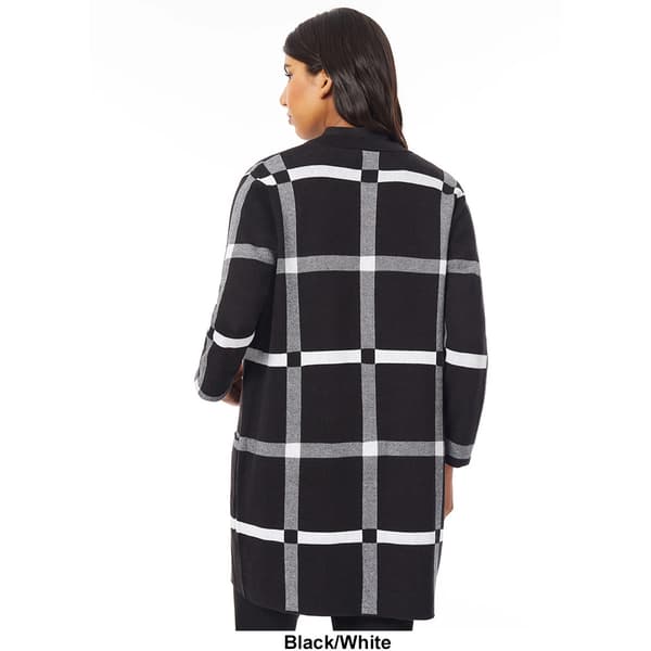 Womens Kasper Long Sleeve Notch Plaid Cardigan